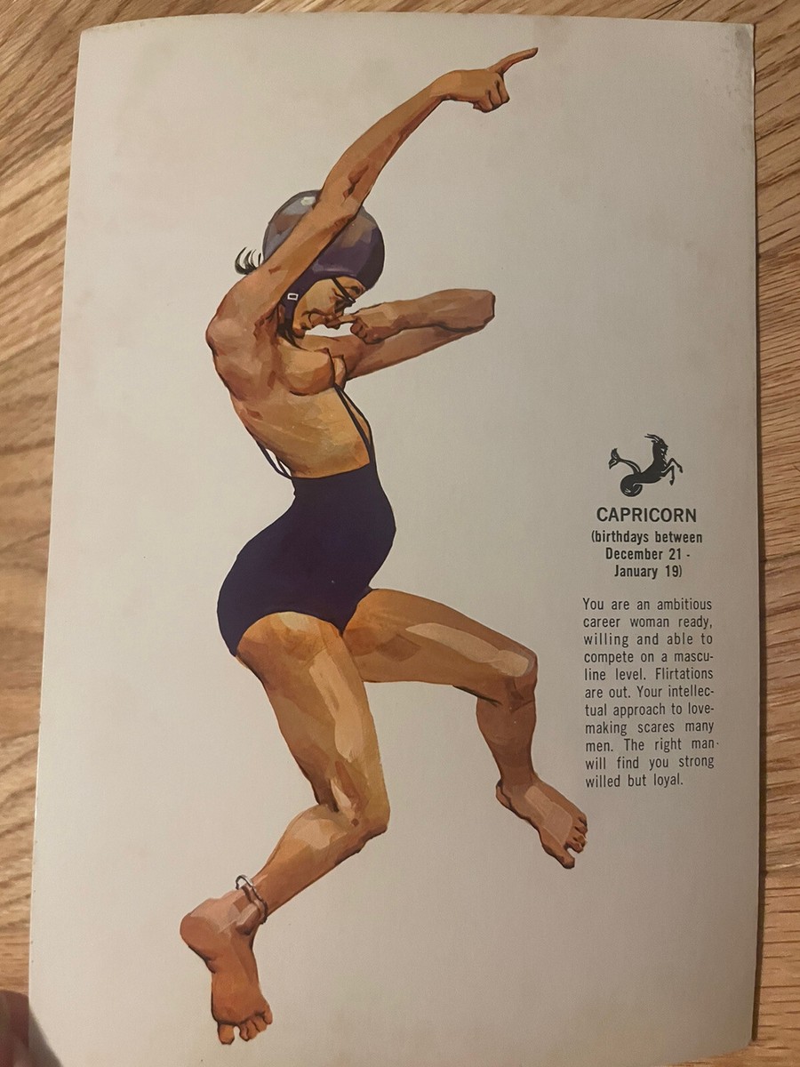 1950s Vintage Erotica Zodiac Card CAPRICORN - Sexy Pinup Astrology