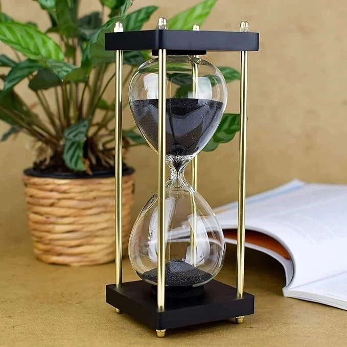 Timer 10 Inches Beautiful Sand Timer with Wooden Base and Black Sand Nautical