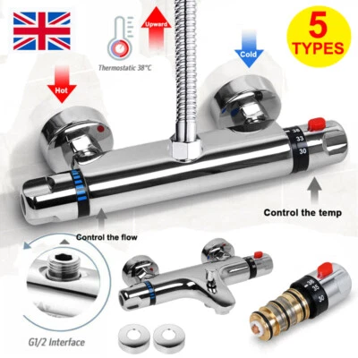 ISWEES 1/2" Top Bottom Outlet Chrome Thermostatic Exposed Bar Shower Mixer Valve Tap