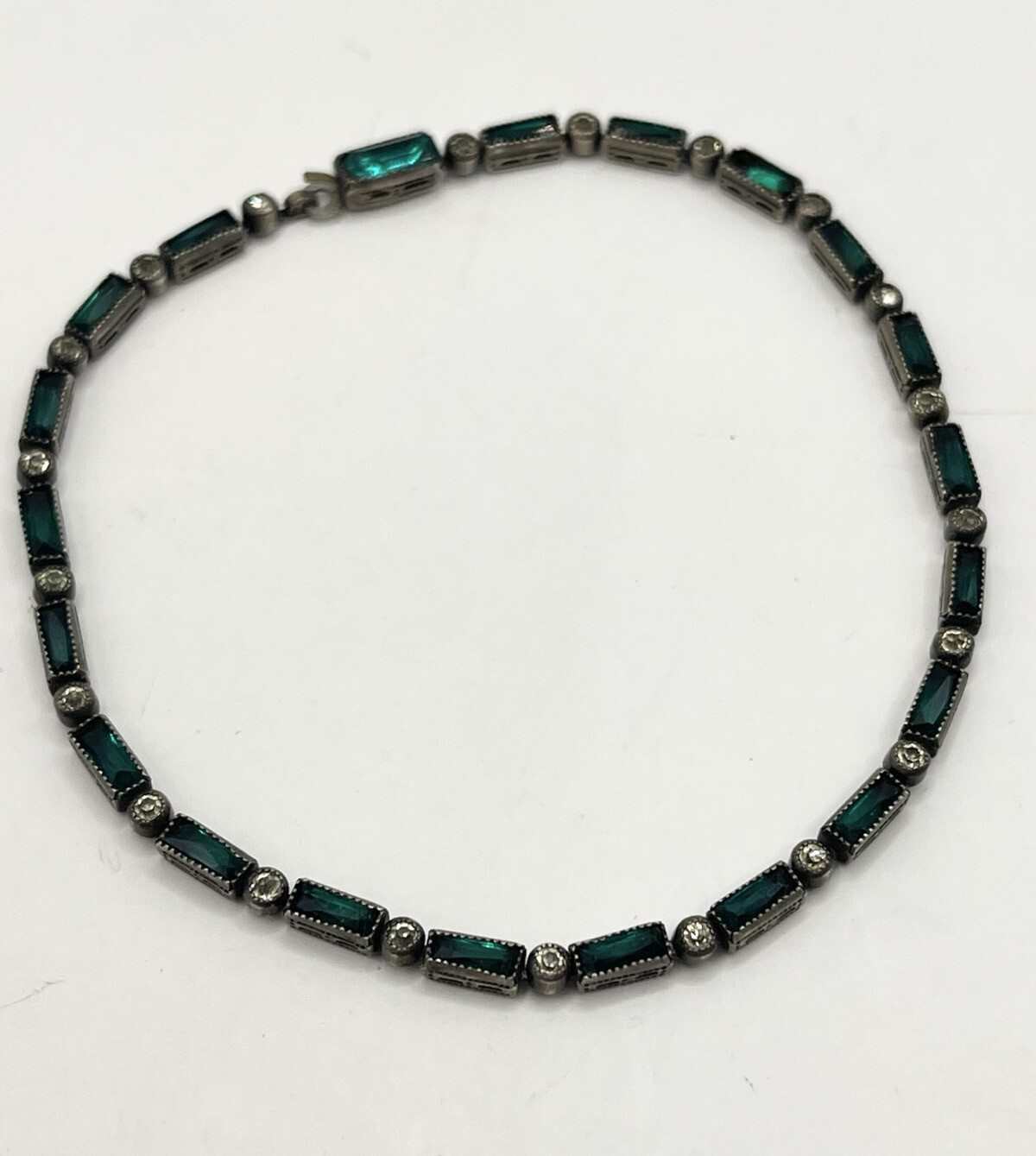 Antique Estate Czechoslovakia Green Glass Bracelet Gem