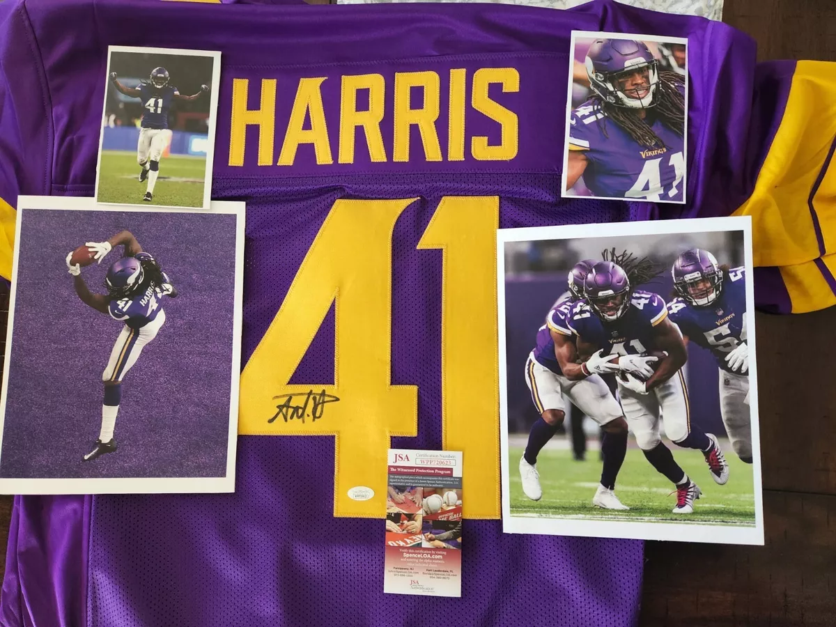 MINNESOTA VIKINGS ANTHONY HARRIS SIGNED COLOR RUSH JERSEY w/ 8x10s