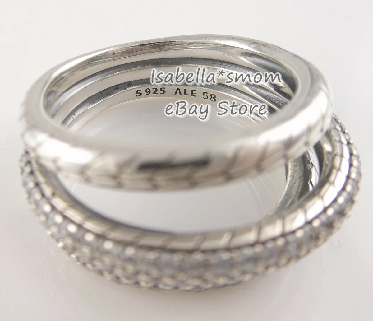 TRIPLE BAND Authentic PANDORA Pave SNAKE CHAIN Pattern Ring 6