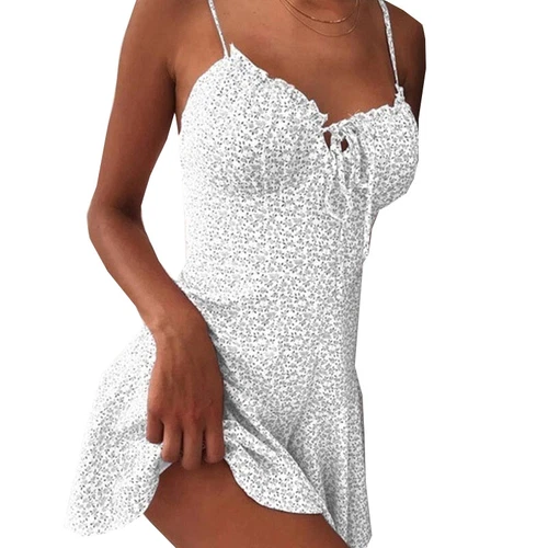 Sexy figurbetontes Damen-Mini-Trägerkleid Blumen Spaghettiträger Party Clubwear Kleid↷ - Bild 23 von 57