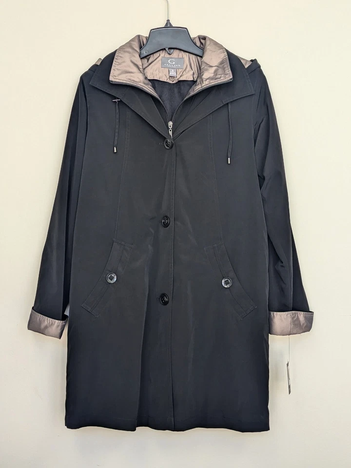 Gallery Contrast Trim Hooded Rain Coat, Small, Black - Image 3 of 4