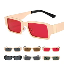 Retro Rectangle Sunglasses Trendy Designer Style Metal Frame Sun Glasses Eyewear