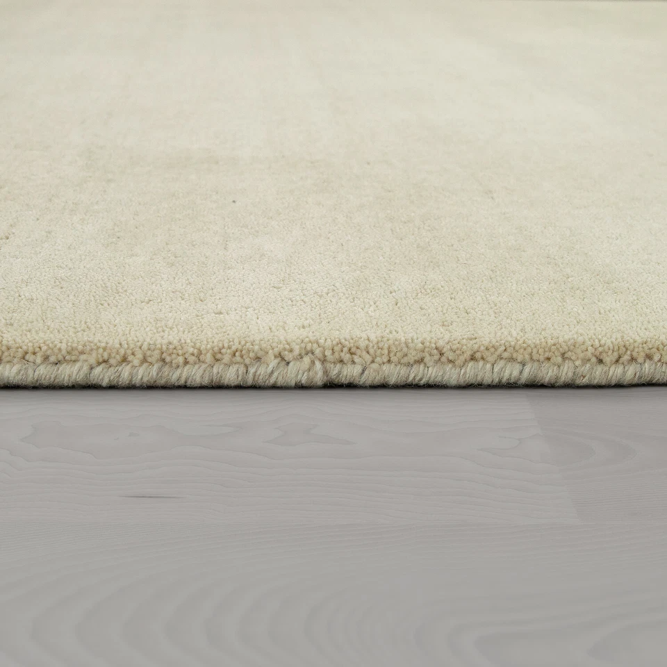 Teppich Handgeknotet Gabbeh Hochwertig 100% Wolle Dezent Meliert Uni Creme - Bild 2 von 4