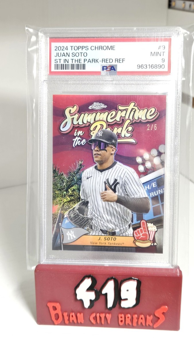 JUAN SOTO 2024 TOPPS CHROME SUMMERTIME IN THE PARK RED 2/5 PSA 