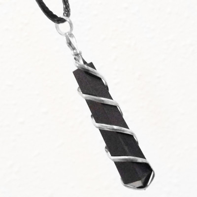 SHUNGITE Crystal Point Spiral Wrapped Obelisk Silver Pendant