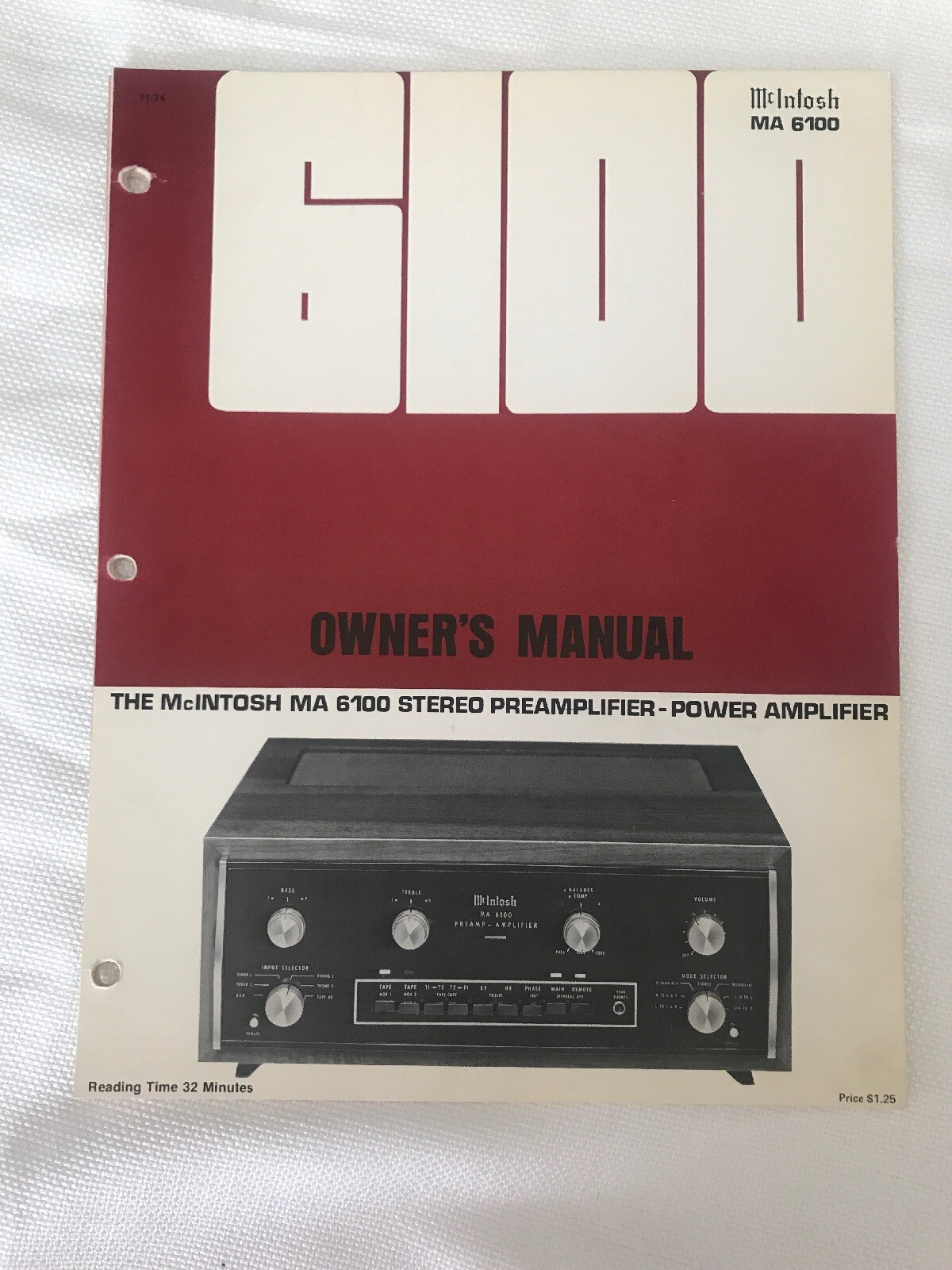 McIntosh MA-6100 Original Genuine Owner's Manual