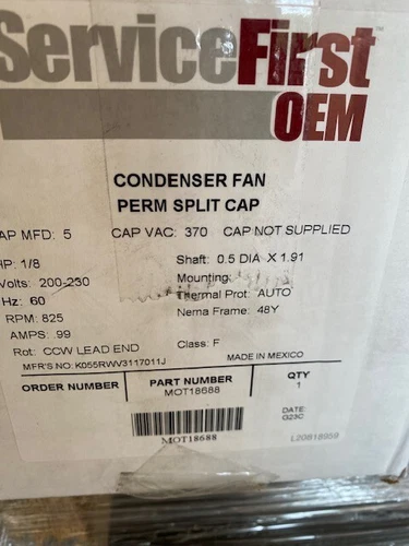 TRANE MOT18688 Trane 1/8Hp 200-230V 825Rpm 48 Motor (NEW)