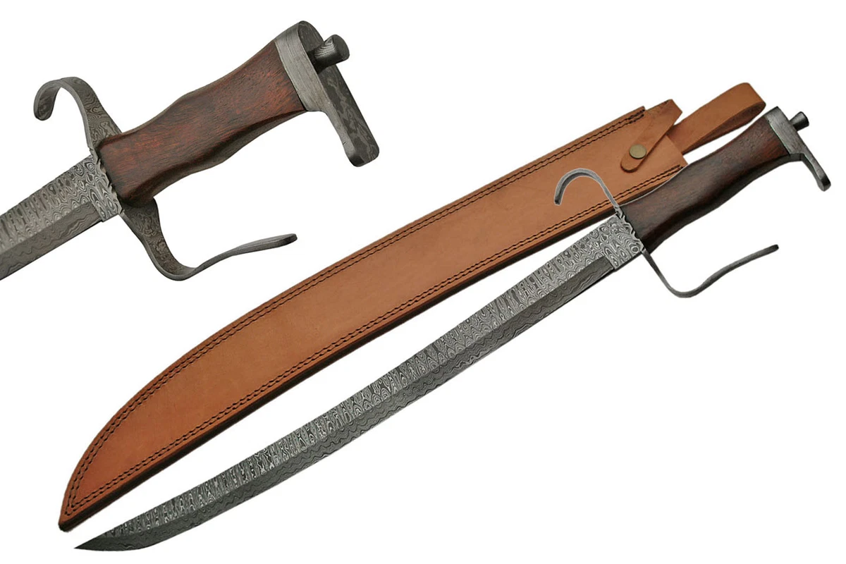 PIRATE SWORD | Damascus Steel Blade Cutlass Sabre Rosewood Handle