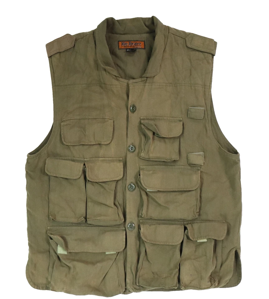 RIO BRAVO EE. UU. Para hombres Talla M Verde Algodón Exterior Trail Chaleco Bolsillos Pesca Caza Foto 3 de 4