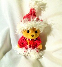 LITTLE Honey  BROWN BEAR doll handmade ooak stocking cap hat and scarf beaded
