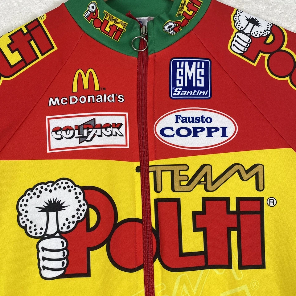 Vintage 90's SMS Santini Yellow Red Team Polti Full Zip Men’s Jersey Size L - Image 2 of 4