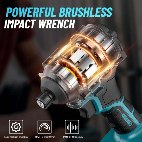 Seesii Brushless Cordless Impact Wrench High Torque Electric Impact Driver Kit - Picture 2 of 9