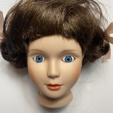 Flange Vintage Doll Head Parts Porcelain Brown Wig For 16 Dolls Intense Face