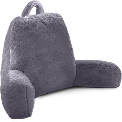 Comfy Faux Fur Reading Pillow for Adults - Supportive Bed Backrest with Arms - Picture 3 of 11