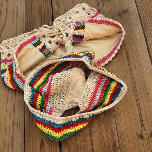 Women crochet sexy bikini set boho rainbow bikini top bottom multicolor swimsuit - Picture 7 of 11