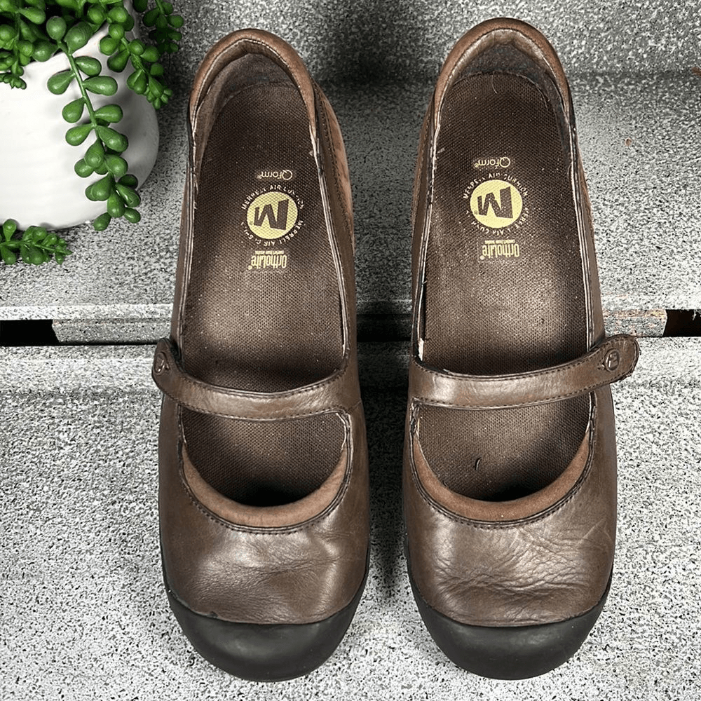 Scarpe sandali Mary Jane Merrell Plaza flaunt pelle sella castagno misura 9