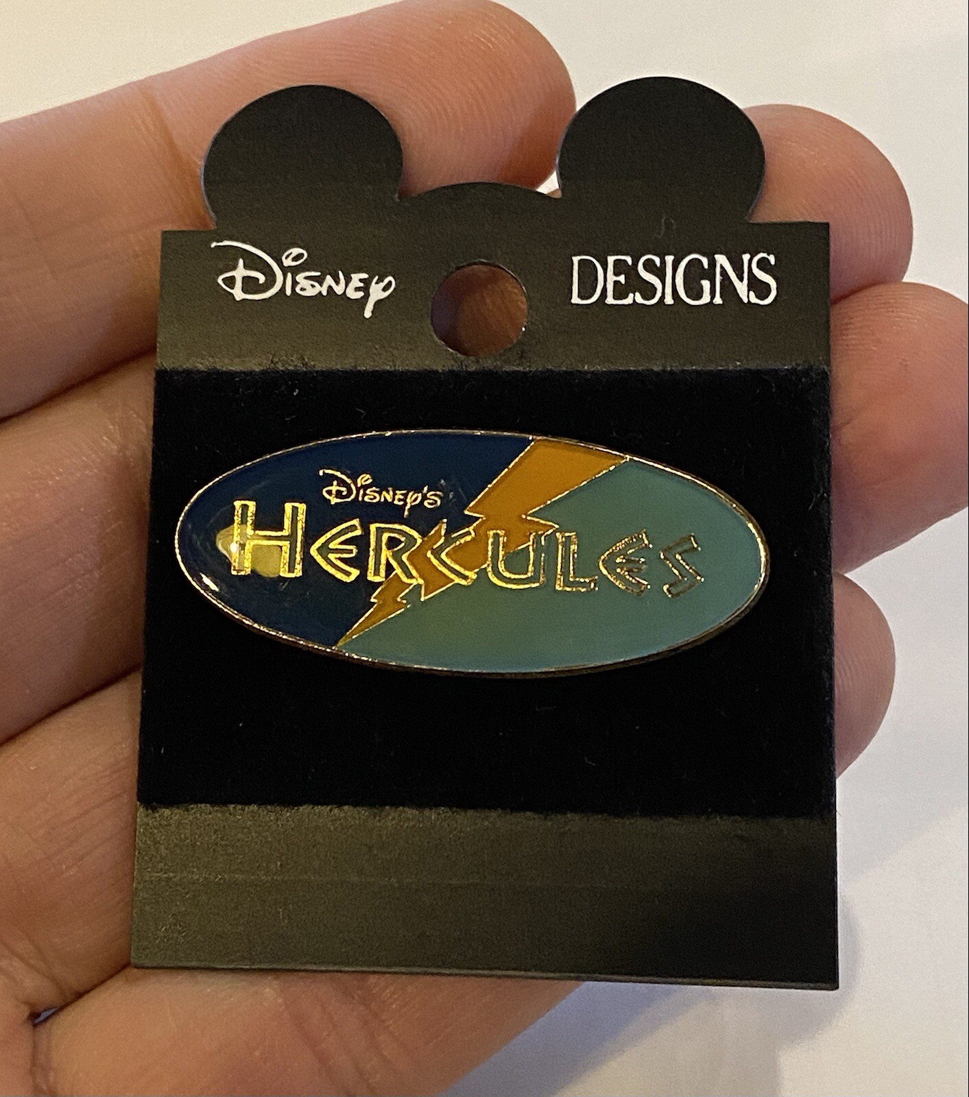 Disney Hercules Lighting Bolt Oval Pin on Disney Designs Card 1997 Mint Shape