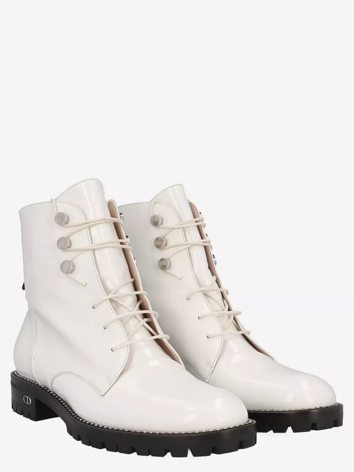 BOTTES DE COMBAT EN CUIR BLANC CHRISTIAN DIOR cristal embellissement taille 36UE