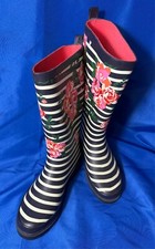 Austin Clothing Co. Navy Striped Pink Floral Slip-On Rain Boots Women's Size 8M