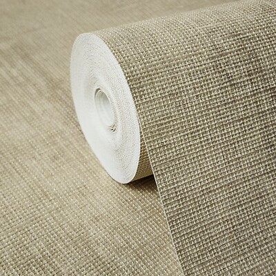 Embossed gold brass metallic faux sisal grasscloth woven textured Wallpaper roll