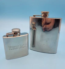 New Stainless Steel Yukon Jack Canadian Whiskey Flask Plus 7oz Stainless Flask