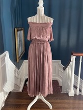 ASOS Size 8 Mauve Gauze Romantic Smocked Dress Off Shoulder D410