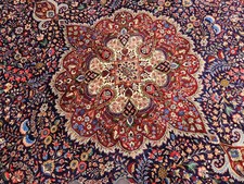*10'X13' ANTIQUE HAND-KNOTTED TURKISH TABRIZI QOUM AZARBYJ VINTAGE WOOL BLUE RUG