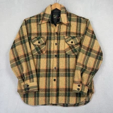 Vintage CPO Shirt Men Large Beige Plaid Flannel Button Up Western Board USA Made