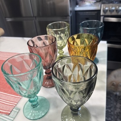  Glass Wine Or Water Goblets, Heavy. 6 Pieces, 6 5/8  TALL-2 sets avail