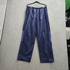 VINTAGE Adidas Men Activewear Pants L Navy Blue Nylon Y2K Windbreaker