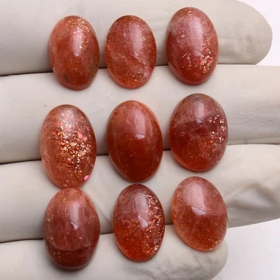 9 tlg. Natürliche Sonnenstein Oval Cabochon 16-18 mm Roh/Unbehandelt Edelsteine - Bild 1 von 4