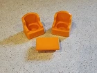 Vintage Fisher Price Little People Orange Living Room Chairs & Coffee Table Set