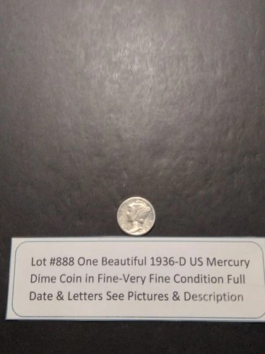 Lot #888 One Beautiful 1936-D Mercury Dime F-VF Full Date & Letters See Pictures