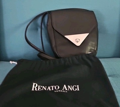 RENATO ANGI レナートアンジー 本革 レザー セミショルダーバッグ 黒 Renato Angi Venezia Black Leather Hand Bag Purse Small Crossbody