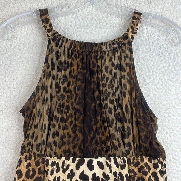 Abito midi donna Love Moschino stampa leopardata seta cotone senza maniche nuovo senza etichette PICCOLO