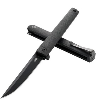 CRKT 7097 CEO Flipper Folding Knife BLACK ON BLACK Plain Edge Blade