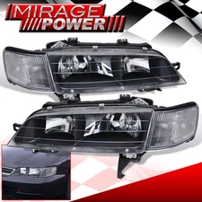 For 94-97 Honda Accord Black Headlights + Clear Corner Reflector Side Lamps JDM