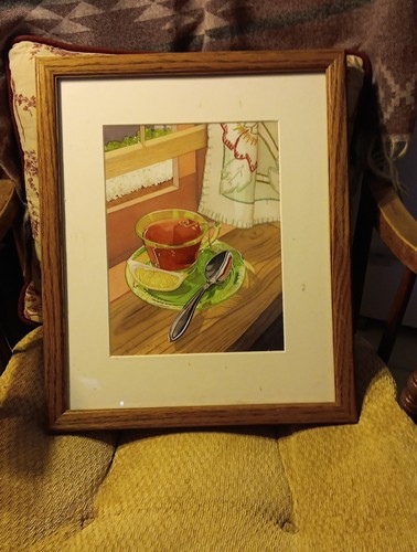 Still Life Depression Glass Tea Cup And Sauer Frame Hand Painted By Sally Baker