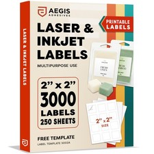 2" X 2" Square Printable Labels for Inkjet Laser Printers - 250 Sheets