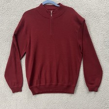 Pendleton Men's L Merino Wool Dark Red Maroon 1/4 Zip Pullover Sweater