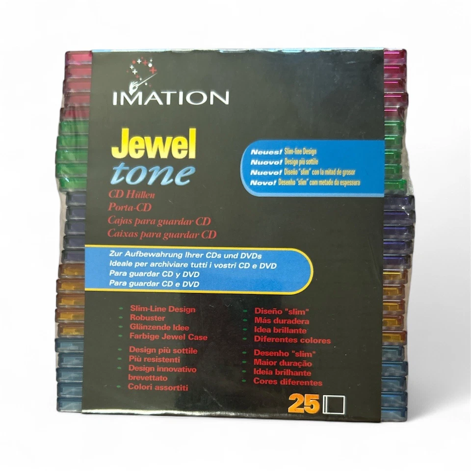 25 Pack Imation Jewel Tone Multi-Color Slim Design CD Storage Cases New Sealed - Image 2 of 4