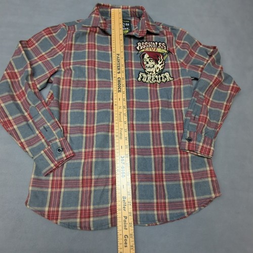 Assholes*s Live Forever Shirt Mens M Gray Plaid Button Flannel Embroidered - Picture 3 of 8