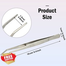 Honoson 10 Stainless Steel Tweezers, Curved Tip, Silver