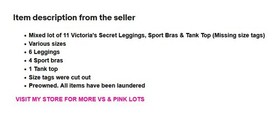 Victoria's Secret VS Sport Bra Legging Tank Top Lot of 11 (No Size Tags)