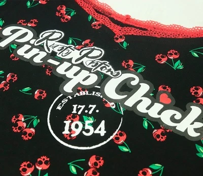 L 12 RUSTY PISTONS SKULL CHERRY VEST TOP ROCKABILLY PIN UP 50S HOT ROD RETRO - Image 1 of 4