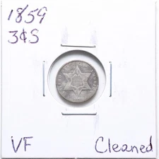 1859 3CS Three Cent Silver with VF Detail Cleaned #5809