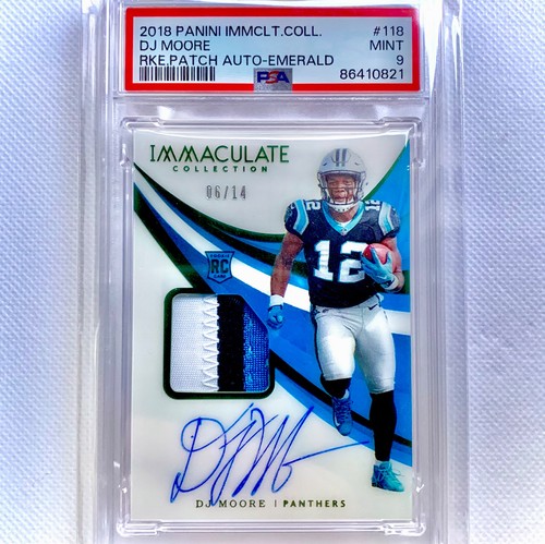 DJ Moore 2018 Panini Immaculate RPA Emerald PRIZM /14 Rookie Patch Auto PSA 9🔥